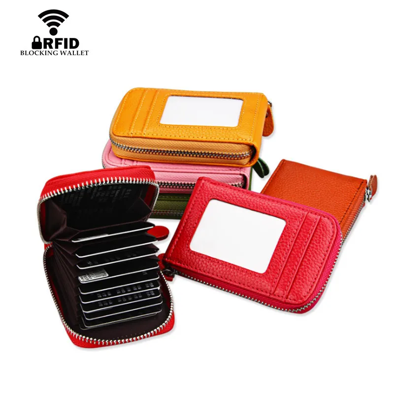 

Портмоне с блокировкой RFID 2021, унисекс, деловой держатель для кредитных карт из натуральной кожи на молнии, держатель для удостоверения личн...