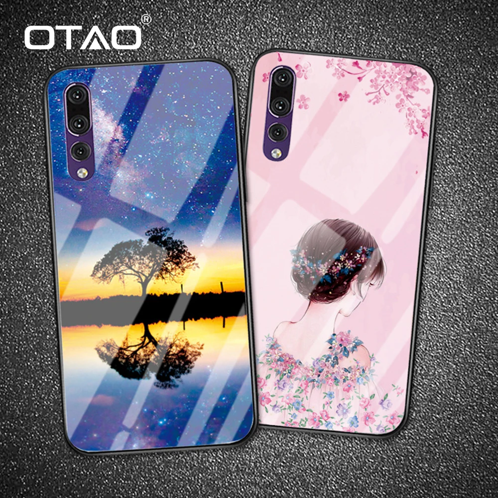 OTAO роскошный чехол из закаленного стекла для телефона Huawei P20 P10 Pro Mate 10 9 Nova 2 2s 3