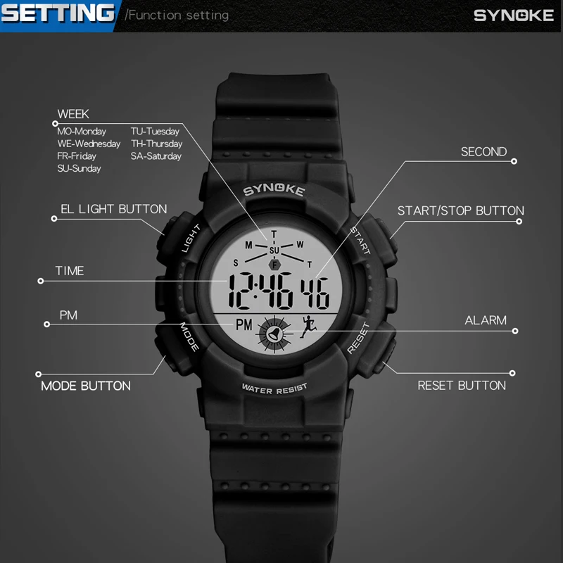 

SYNOKE Student Colorful Luminous Electronic Watch Digital Watch For Girls Boy Kids Watches Waterproof Girl Watches 2019