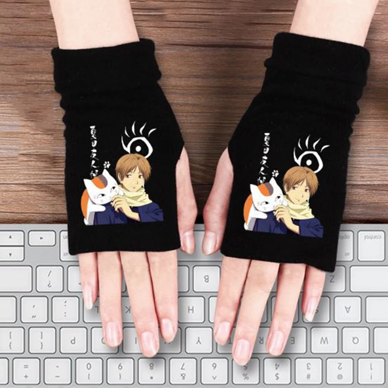 natsume gloves 2 1 пара милых аниме Natsume Yuujinchou перчатки Nyanko Sensei Cat перчатки с полупальцами вязаные варежки Косплей плюшевые игрушки - Цвет: natsume gloves 2