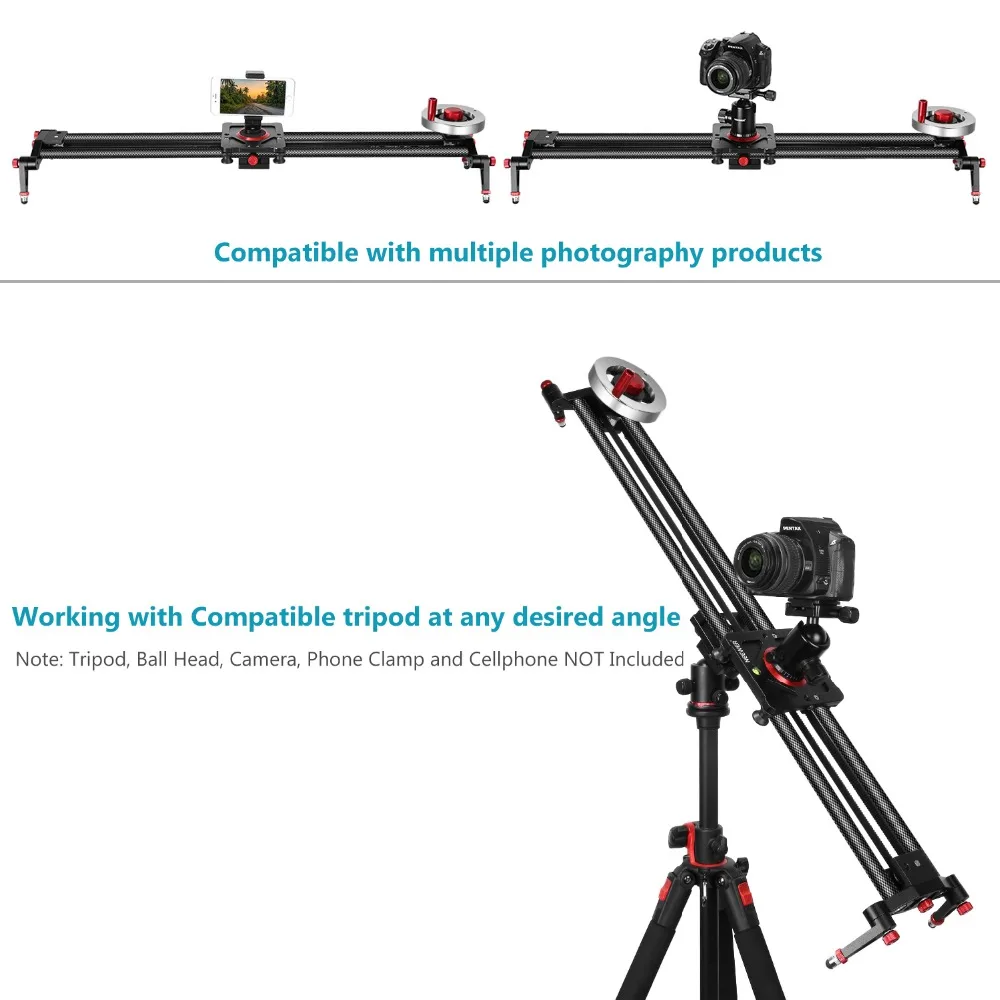 Neewer Camera Slider Видеодорожка Dolly Rail Стабилизатор маховика Противовес с легкими углеродными волокнами RailS