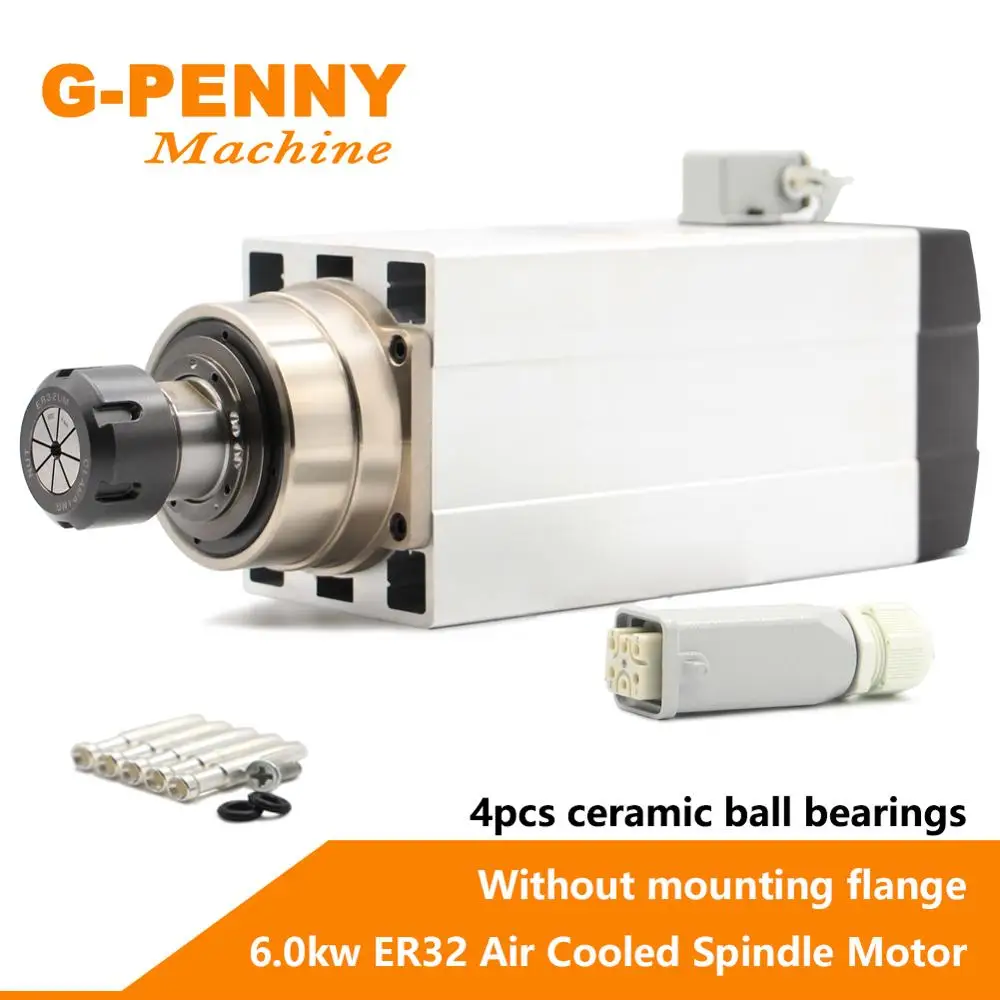 G-PENNY 6.0KW двигатель шпинделя с воздушным охлаждением ER32 300 Гц 220 В/380 В без монтажного фланца 4 шт Керамические шариковые подшипники 0,01 мм точность
