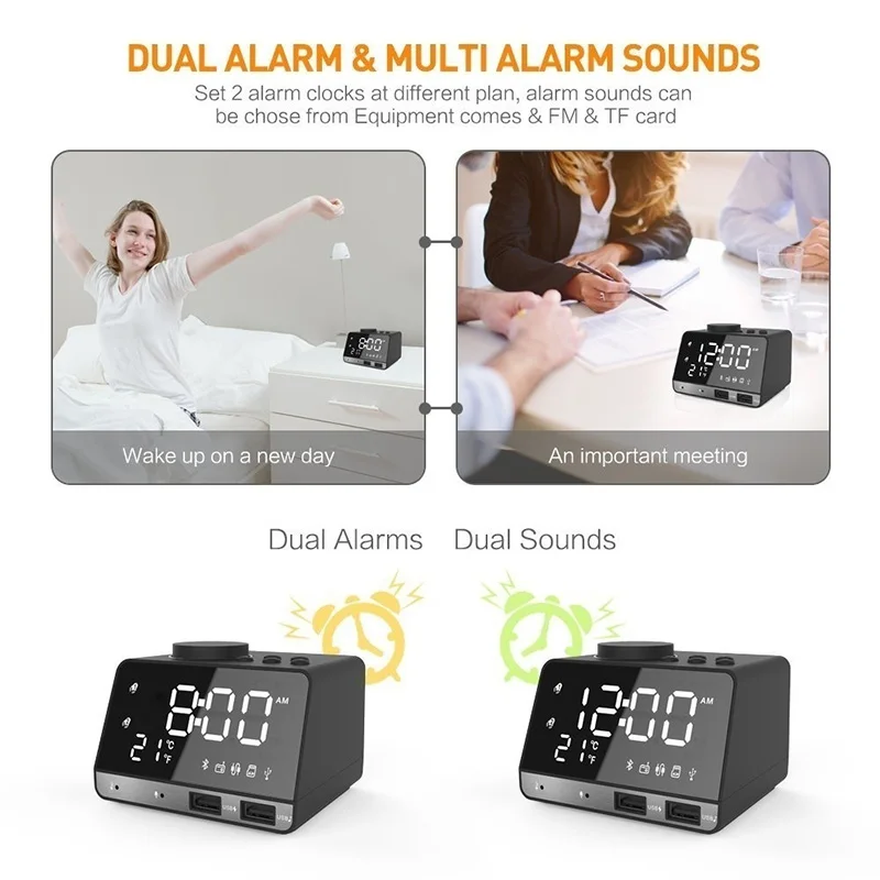 Двойной USB-порт Bluetooth динамик зеркальный светодиодный дисплей FM аудио TF