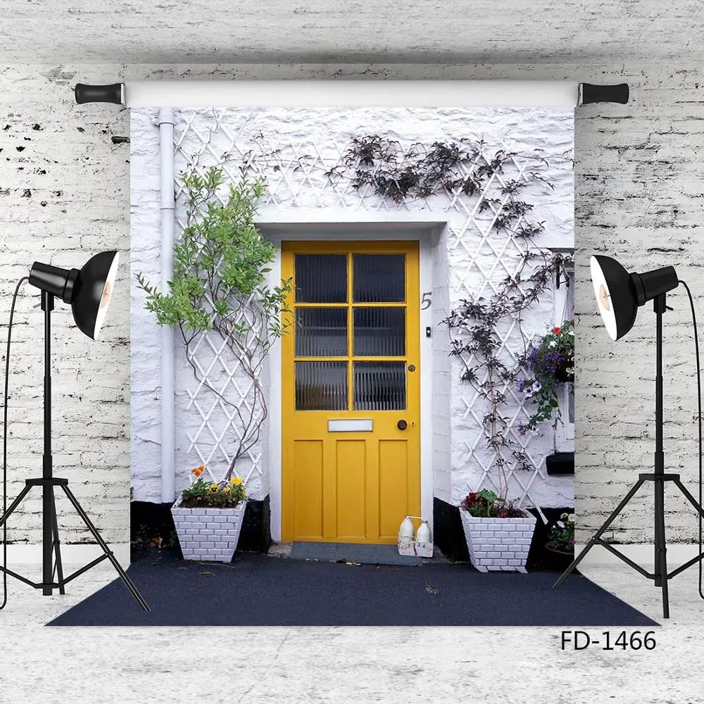 Photography Backgrounds for Photo Studio Yellow Door Brick Wall Vinyl Cloth Portrait Backdrops Kids Baby Photobooth | Электроника