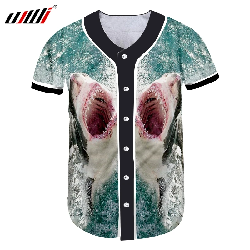 

Футболка UJWI Мужская на пуговицах, бейсбольная тенниска с 3D принтом животных, акулы, уличная одежда, большие размеры, лето