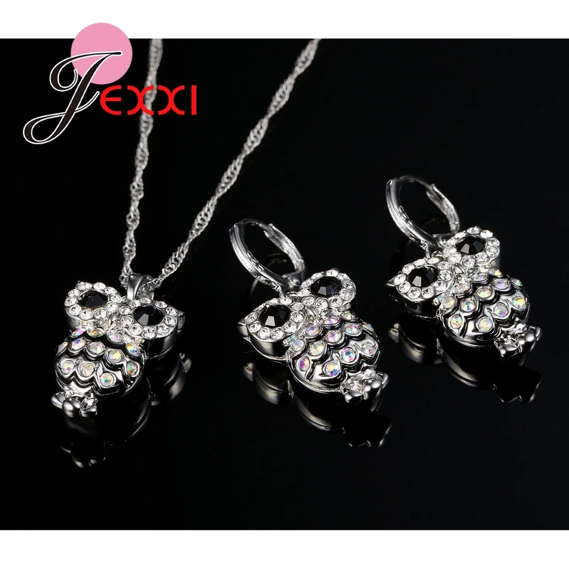 African AAA Crystal Owl Shape Pendant Necklace Earrings Sets Best Wishes Gift Party Anniversary 925 Sterling Silver Jewelry | Украшения и