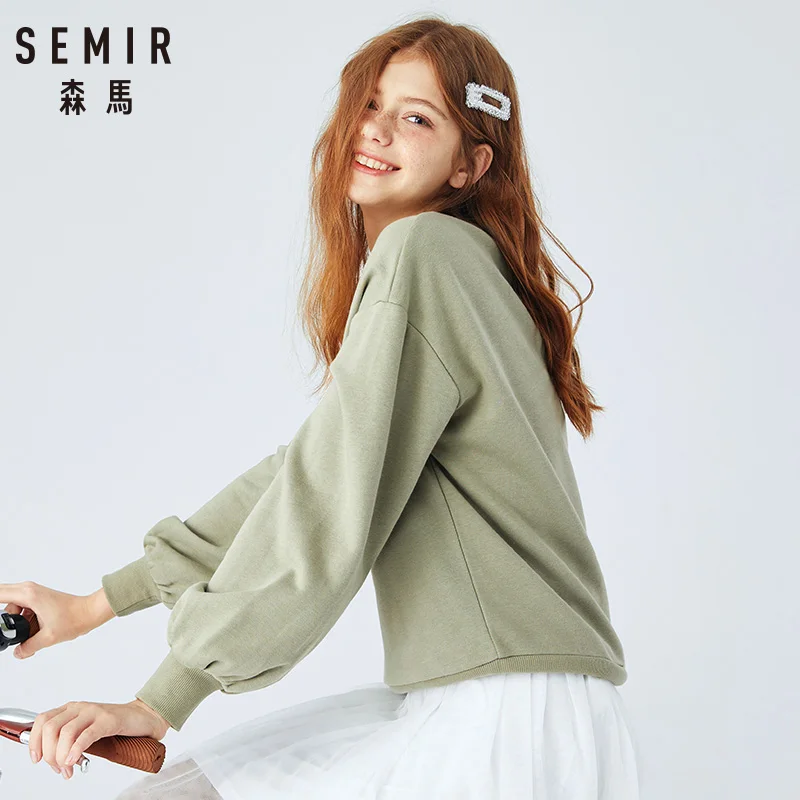 Женская свободная толстовка SEMIR хлопковый пуловер с буквенным принтом в