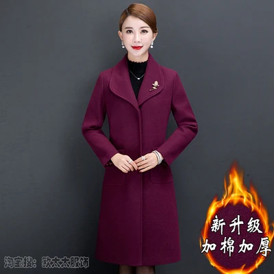 Rose purple thick Элегантное женское Шерстяное Пальто зимнее длинное шерстяное пальто среднего возраста размера плюс толстая верхняя одежда теплая шерстяная куртка женская 5XL TY321 - Цвет: Rose purple thick
