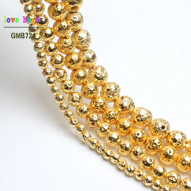 Natural Stone Gold Lava Hematite Round Loose Beads 4mm 6mm 8mm 10mm DIY Necklace Bracelet Jewelry Making Accessories | Украшения и