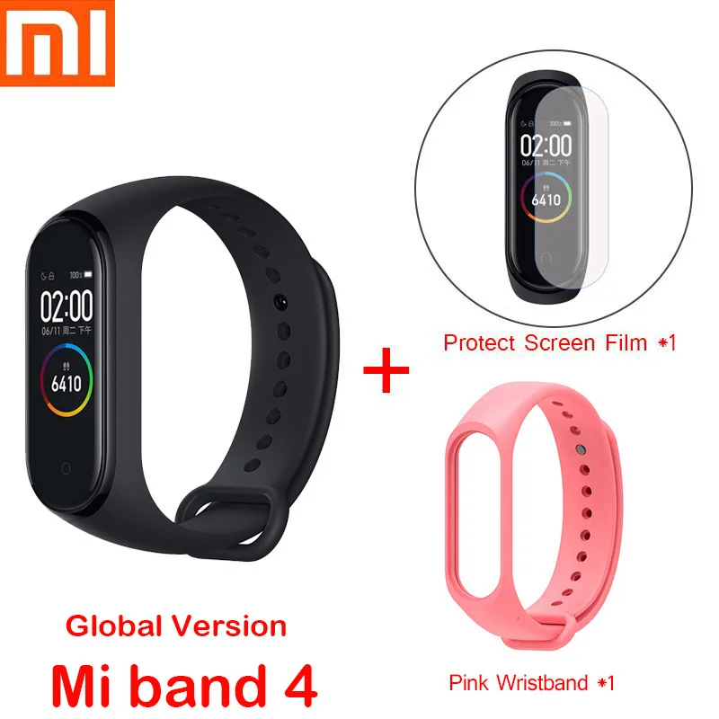 Global mi4 add strap Xiaomi mi Band 4 смарт-браслеты mi band 3 Браслет фитнес-трекер для измерения сердечного ритма сенсорный экран pulsera inteligente - Цвет: Global mi4 add strap