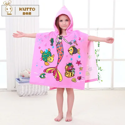 Pink Fish Beauty Новое Детское милое пляжное полотенце с капюшоном и рисунком животных, принтованное из микрофибры, купальное полотенце для маленьких мальчиков и девочек 120x60 см - Цвет: Pink Fish Beauty