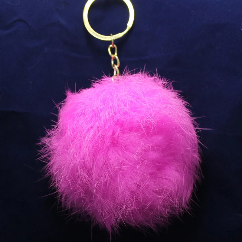 Высококачественные золотые цепи Брелок для ключей Pom pom автомобильный брелок с кроличьим меховым шаром Брелок меховой бренд брелки меховые брелки - Цвет: Rose red