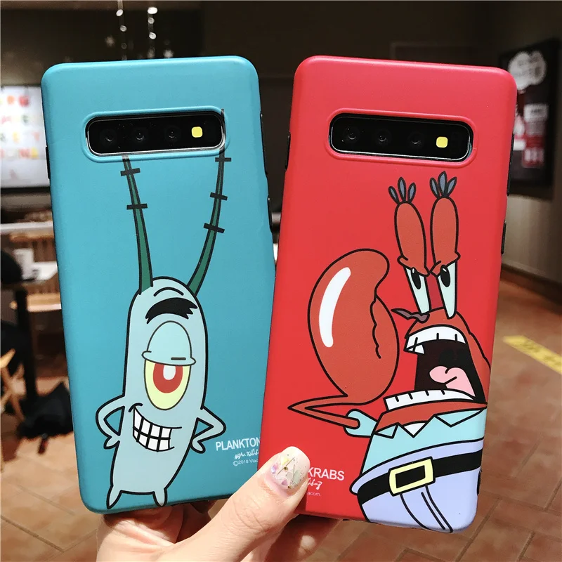Sam S10 SpongeBob Case Cute Mr.Krabs back phone cover for Samsung Galaxy S10lite plus S9 S8 Note8 note9 Patrick Starcover+strap |