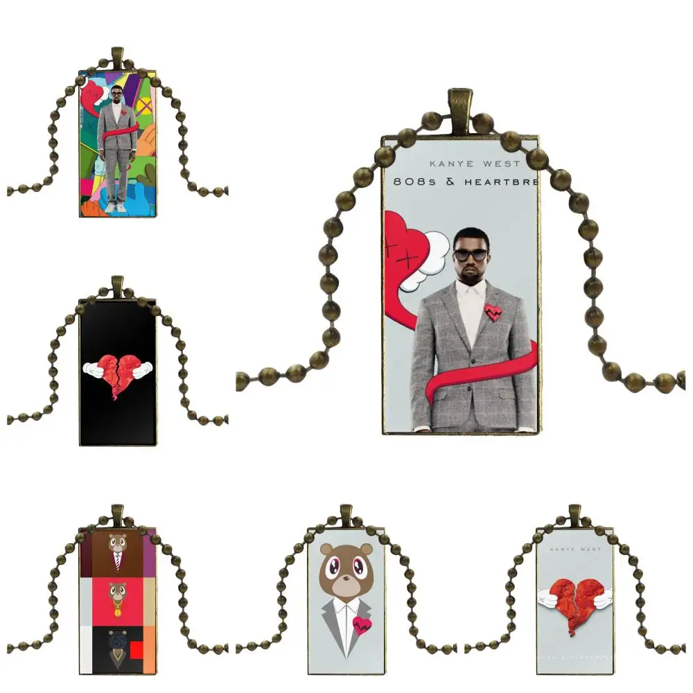 808s Канье Уэст и сердце стекло кулон ожерелье ручной работы половина