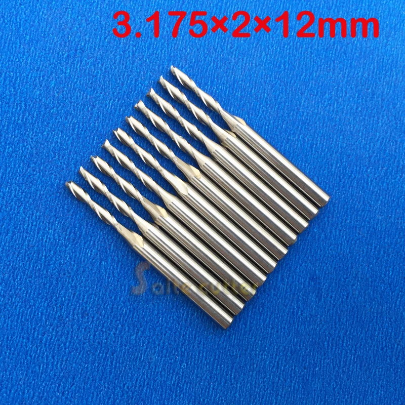 

CNC Double Flute Spiral Cutter Router Bits 3.175x2x12mm Cutting Tool Pack of 10
