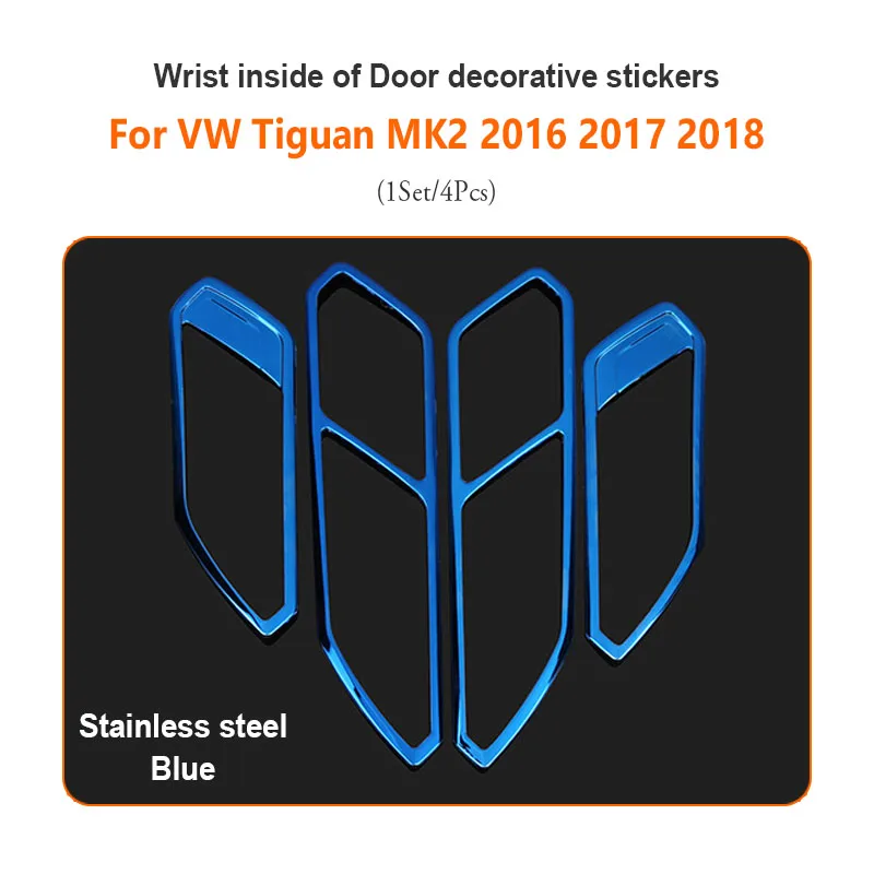 ZD автомобильные Чехлы 4 шт./компл. для Volkswagen VW Tiguan 2 MK2 Авто дверные ручки чаши рамки Накладка авто аксессуары - Название цвета: Stainless Steel Blue