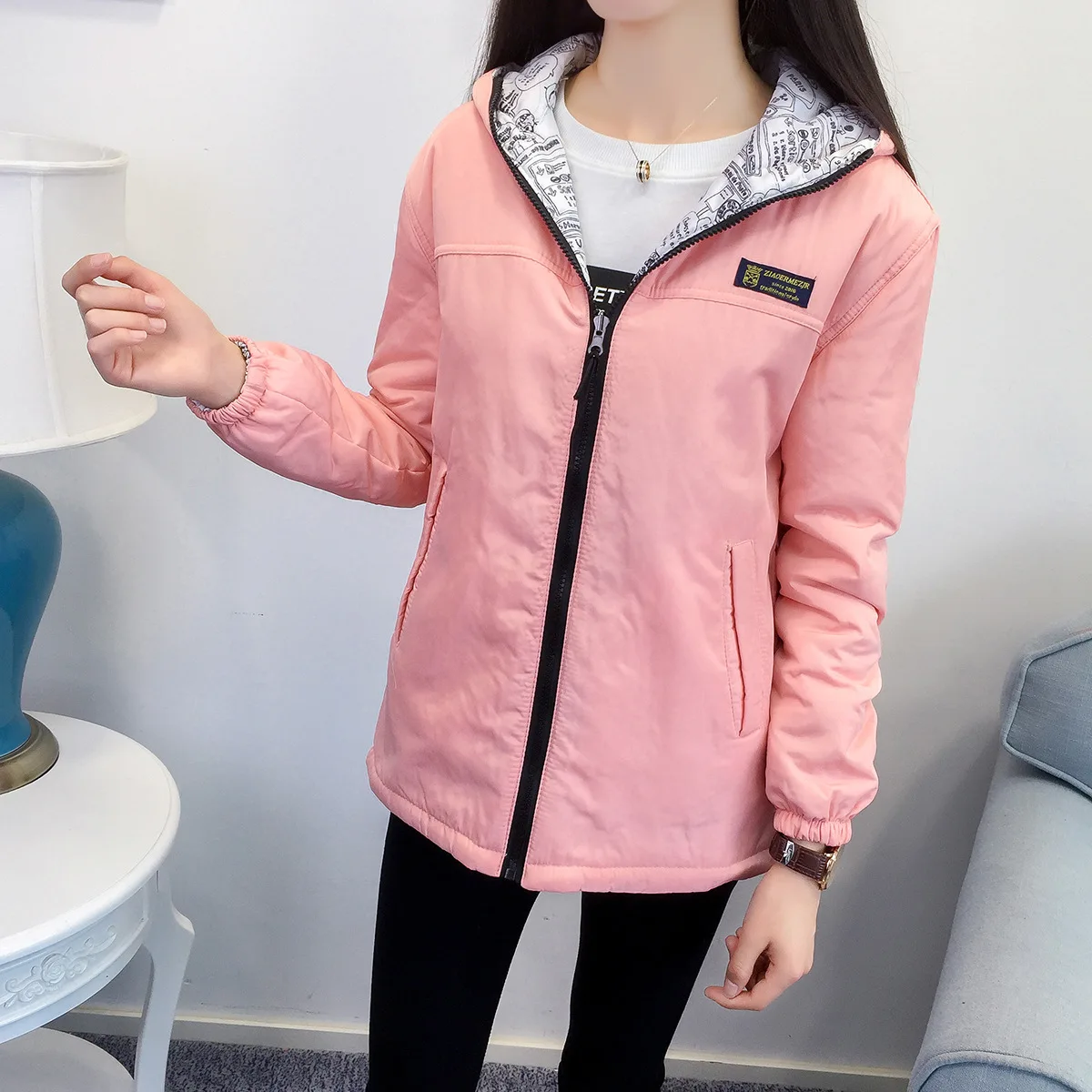 Новинка Осень-зима 2017 хлопковая куртка с капюшоном для студенток бейсбольная