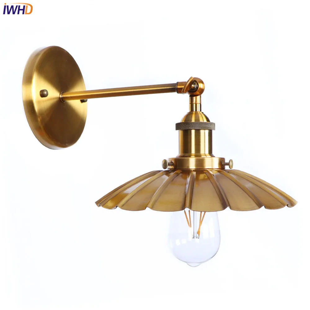 IWHD железные золотые старинные настенные лампы LED Edison спальня гостиная Ретро Лофт
