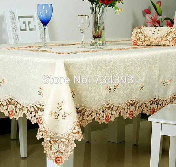 1018 European light-colored flower garden luxury embroidered table cloth fabric coffee runner tablecloth placemat | Дом и сад
