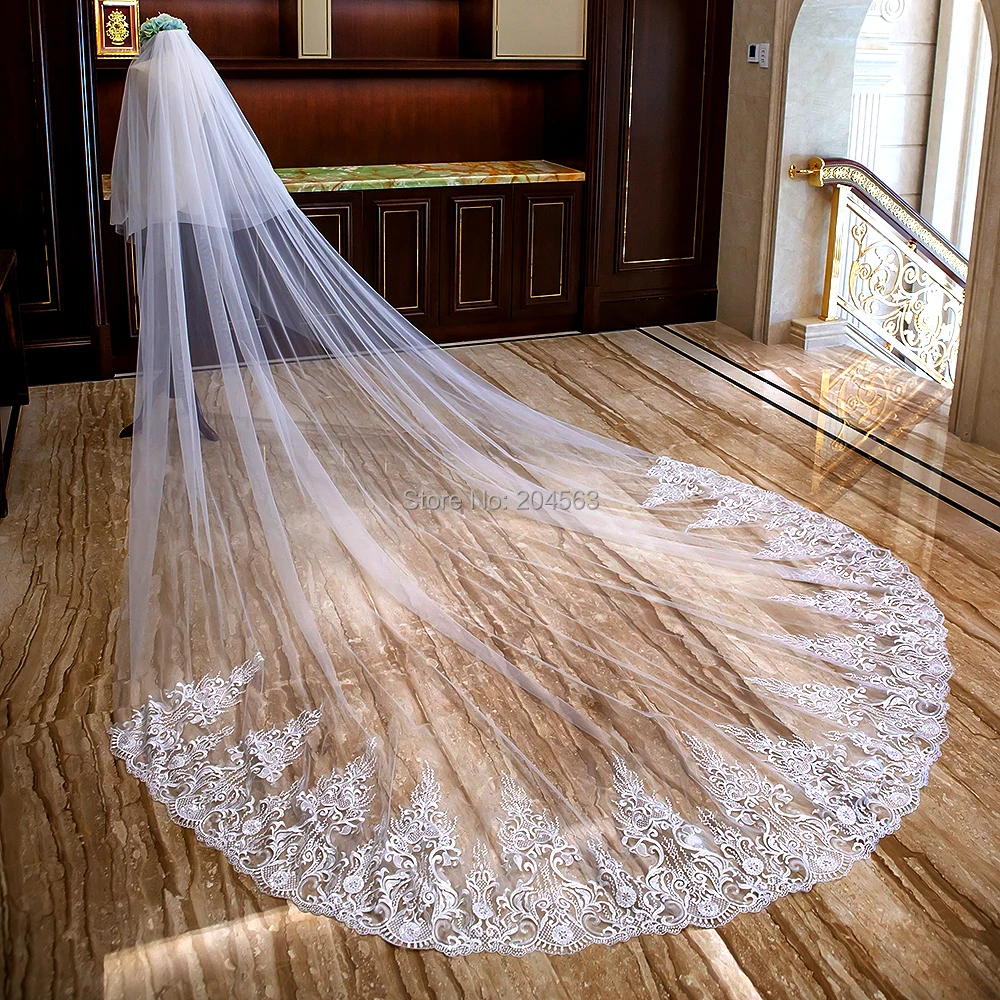Потрясающая двухслойная роскошная кружевная свадебная фата длиной 4 метра с