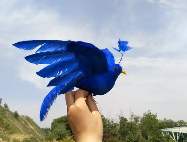 

simulation Phoenix bird dark blue feathers spreading wings bird 20x28cm model handicraft prop,home garden decoration gift p2102