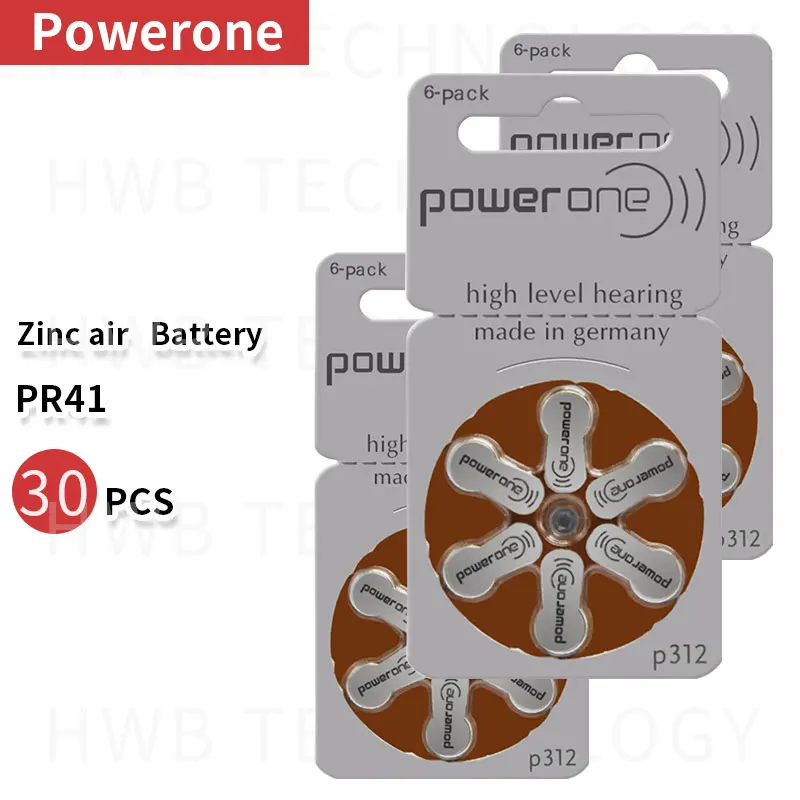 5 упаковок (30 шт.) Powerone 60 цинковые воздушные аккумуляторы Размер 312 P312 PR41 для
