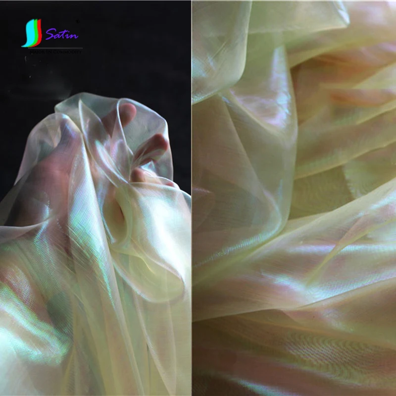 Зашифрованная светло желтая Иллюзия органза ткань кристальная пряжа градиент