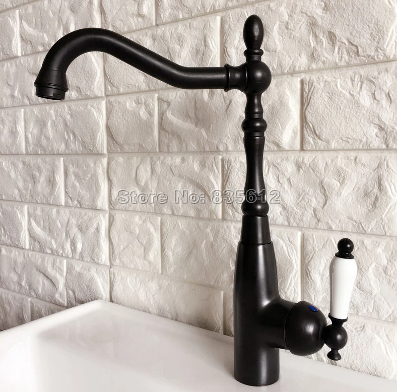 

Modern Black Oil Rubbed Brass Bathroom Basin Faucet Mixer Kitchen Sink Tap Swivel Spout Faucets Deck Mounted Wnf379
