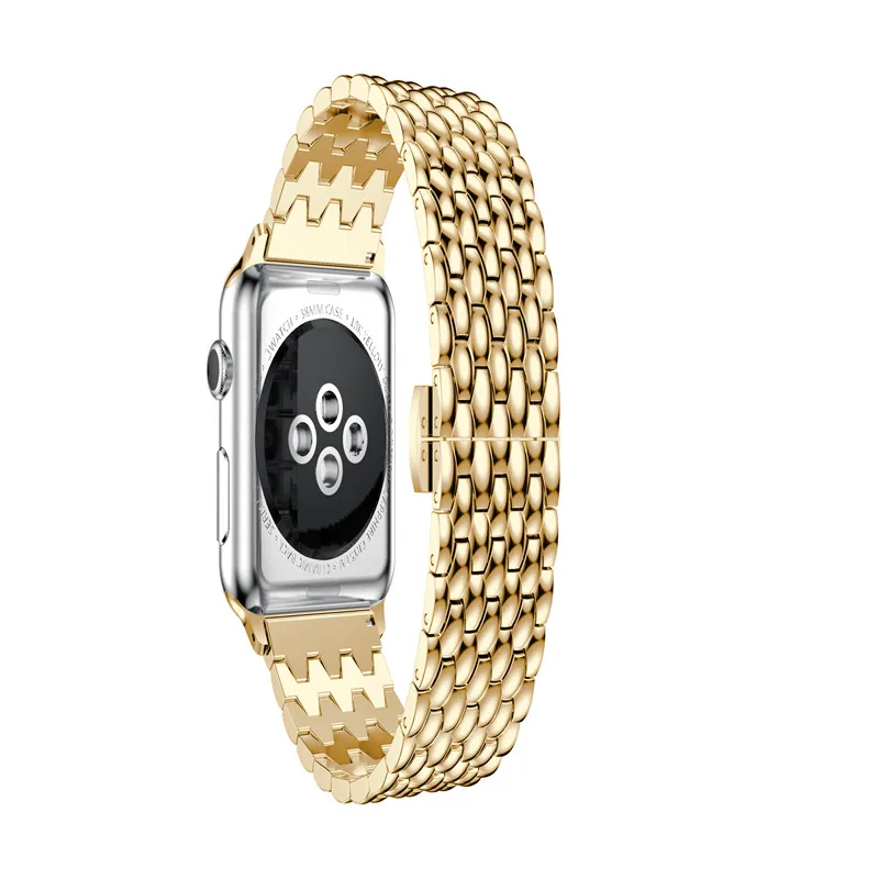 Ремешок из нержавеющей стали для Apple watch band 4 44/40/42/38 мм браслет с узором дракона