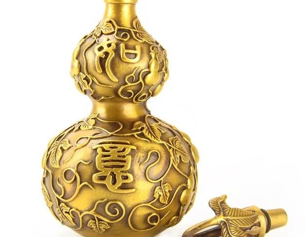 Китайский Народная Латунь Медь Фэншуй Благоприятный Ruyi Кальян Бутылочной тыквы