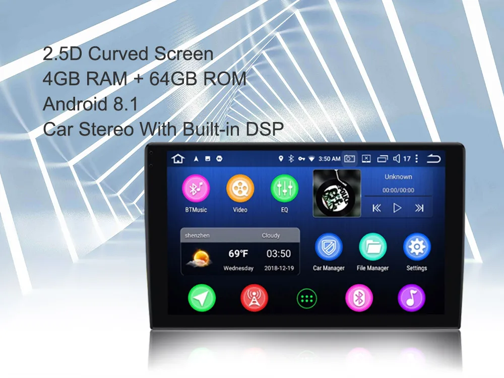 ARKRIGHT 9 ''1Din dvd-плеер автомобиля/Android 8,1 аудио Радио стерео/4+ 64 гб поддержка 4G sim-карты DSP/2.5D изогнутый экран SC9853i