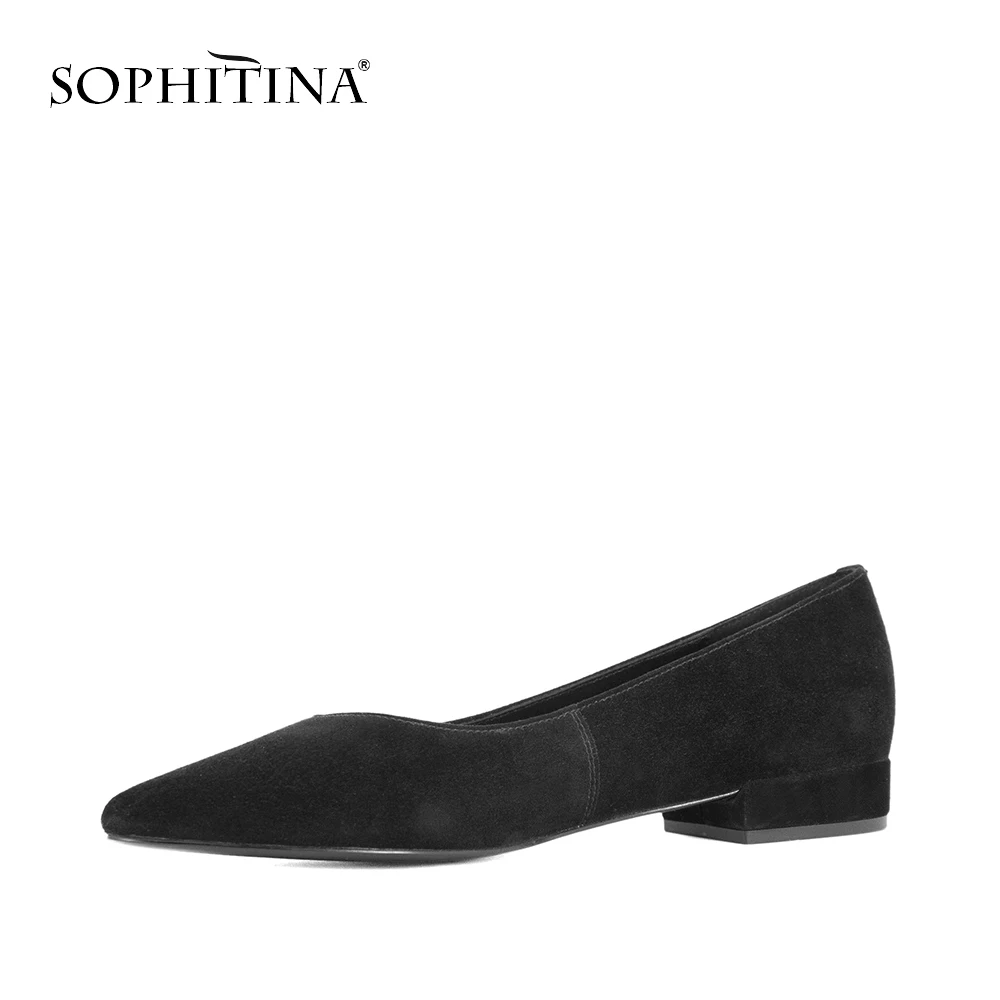 SOPHITINA/женские туфли на плоской подошве; пикантные слипоны с острым носком; черные туфли из натуральной кожи на плоской подошве; однотонные офисные женские туфли на плоской подошве в простом стиле; P7