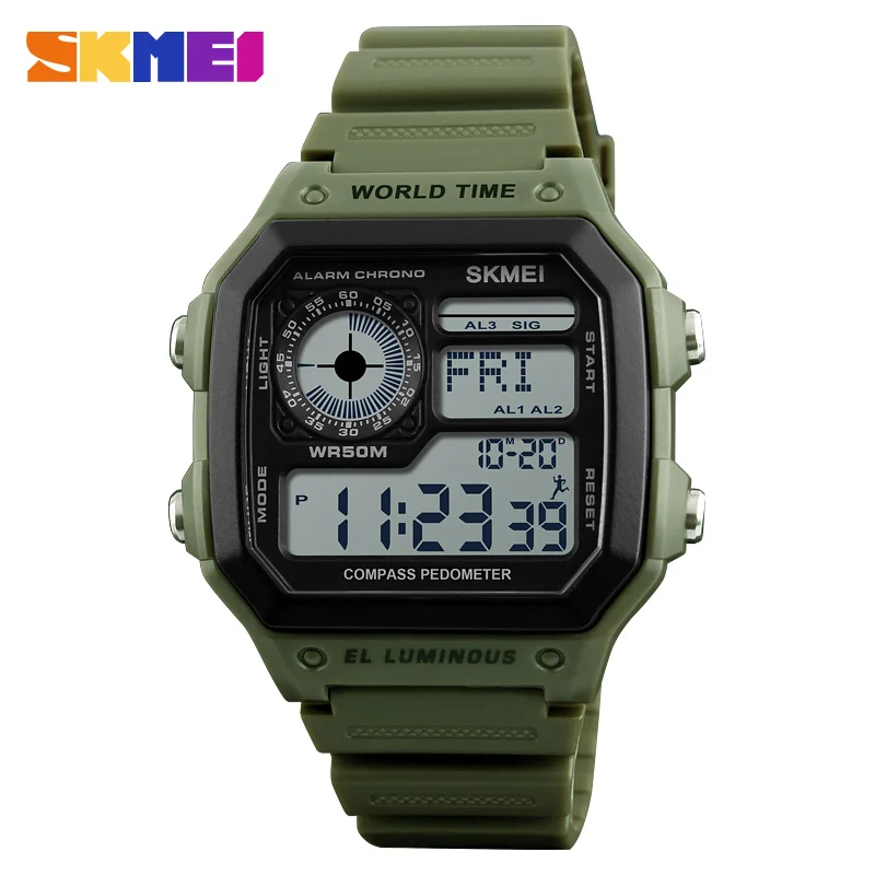 Army Watch SKMEI Для мужчин спортивные часы открытый цифровые часы калорий мировое время Для мужчин часы модные часы ведущих брендов Relogio masculino Saat - Цвет: Army Watch