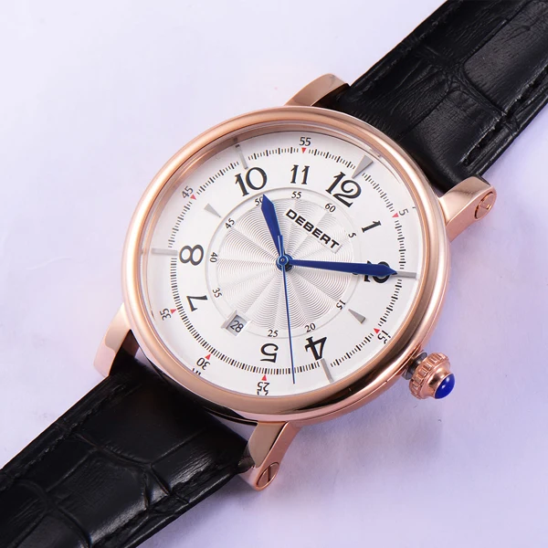 Модные Классические мужские часы с белым циферблатом и черным ремешком 43 мм