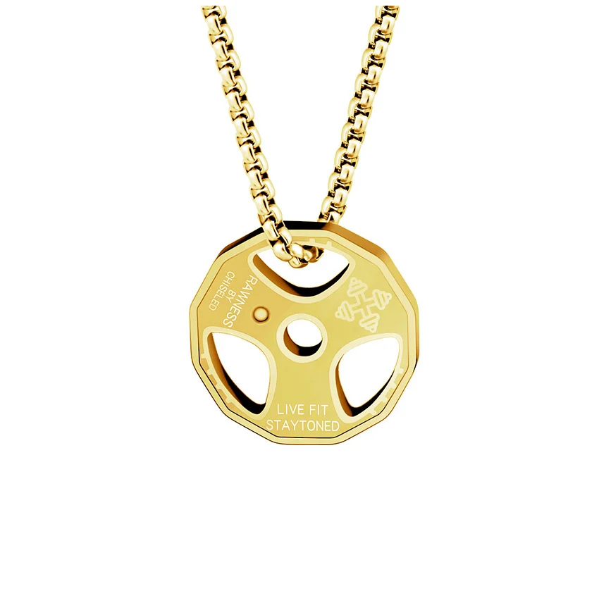 Gold Color Крутое CZ вес пластины кулон ожерелье с гантелями Мужчины титана стали цепи фитнес ожерелье для бодибилдинга женщин тренажерный зал ювелирные изделия - Окраска металла: Gold Color