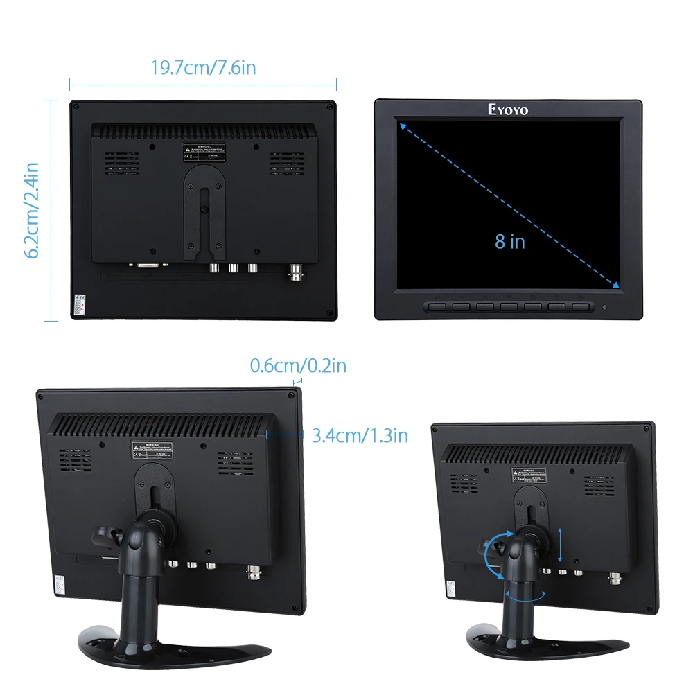 Eyoyo EM08A 8 &quotдюймов 1024x768 ЖК дисплей 4:3 цвет мониторы поддержка 1080 P HDMI экран ввода