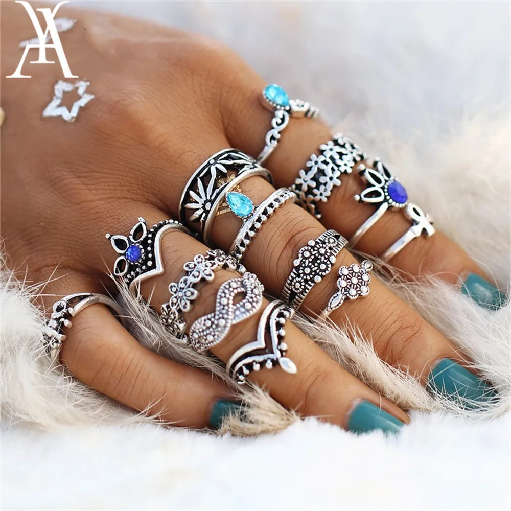 Ретро цветок полое для фаланги кольца женщин винтажный геометрический узор с