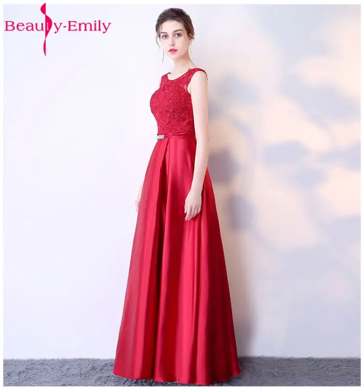 Beauty Emily длинное ТРАПЕЦИЕВИДНОЕ кружевное темно-розовое платье подружки невесты женские свадебные платья для выпускного вечера