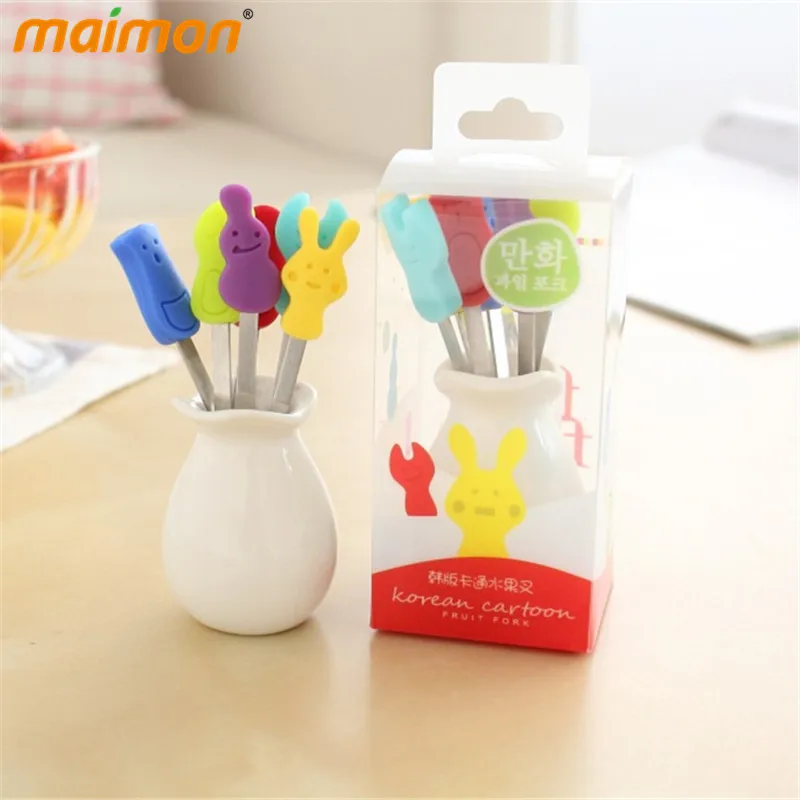 6 шт./компл. корейский мини стол из нержавеющей стали вилки для детей мультяшный