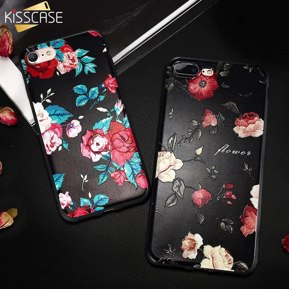KISSCASE 3D рельефный тисненый чехол с розами для iPhone 7 8 Plus X 5s Чехол Мягкий силиконовый