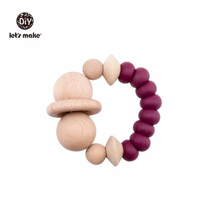 Purple Let's Make 1pc Baby Rattles Wooden Teething Toys Nursing Accessories Gift Silicone Beads Bracelet Baby Bpa Free Silicone Teether - Цвет: Purple