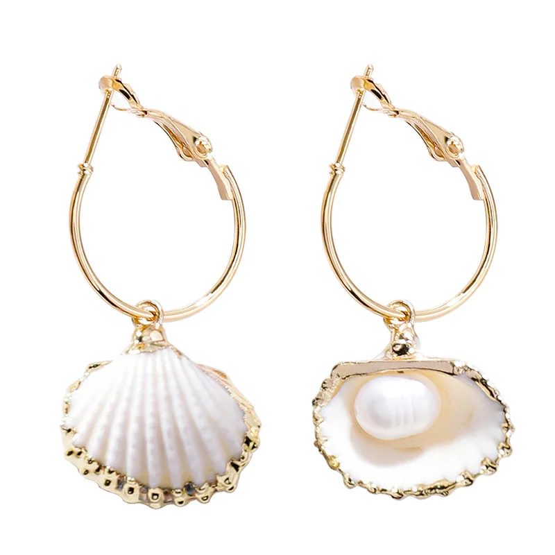 Boho Sea Shell серьги-кольца для женщин Pendientes Concha жемчужные втулки для ушей серьги большие круглые серьги золотые кольца ювелирные изделия - Окраска металла: F1494-1