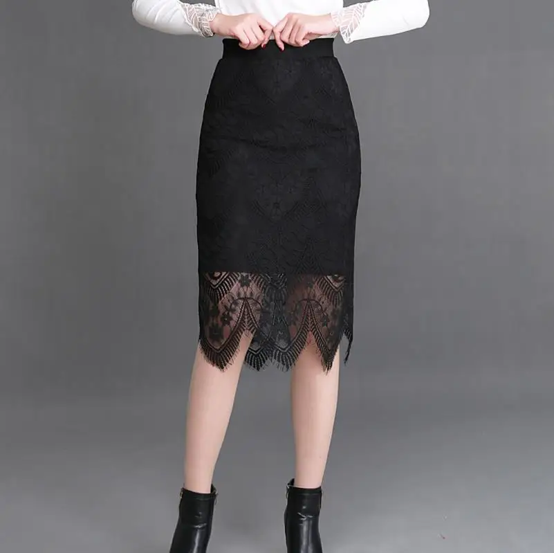 

new 2020 skirts womens black lace pencil long skirt saias maxi skirt
