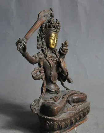 JP S1151 Старый тибетский буддизм бронзовый позолоченный меч tara Bodhisattva богиня Бог