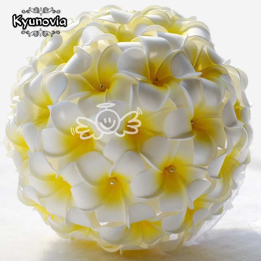 

Kyunovia Rhinestone Shinning Satin Ribbon Plumeria Frangipani Wedding Bouquet Bridal bouquets Wedding Decoration D68
