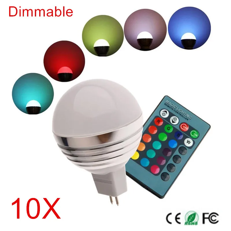 3W RGB LED Bulb DC12V MR16 16 color change remote control LED Dimmalbe Bulb Light for home party decoration 10pcs/lot, free ship