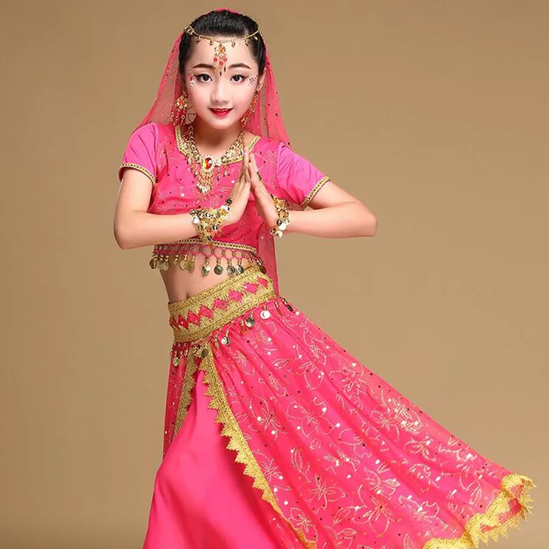 Одежда для танца живота девочек Детский костюм индийского выступлений детей