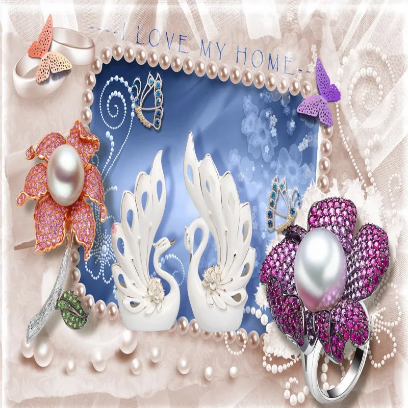 Фото обои 3D роскошный Лебедь золотой лист водяные знаки ювелирные изделия ТВ фон