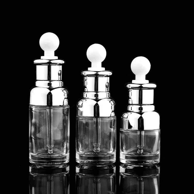 silver 1 шт. стеклянная капельница для ароматерапии, жидкая капельница для эфирного Пипетка для масел, бутылочки многоразового использования, 20-50 мл, высокое качество - Цвет: silver