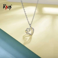 kpop 925 sterling silver love heart necklace minimalist jewelry double heart eternity necklace for girls p6024